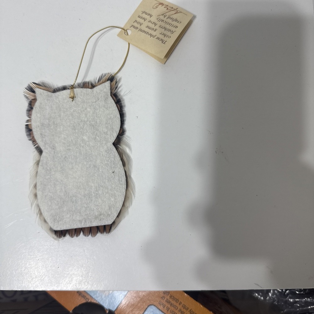 Hickory Valley Originals Pheasant Feather OWL Hanging Figure 4"Handmade Ornament - Picture 3 of 7